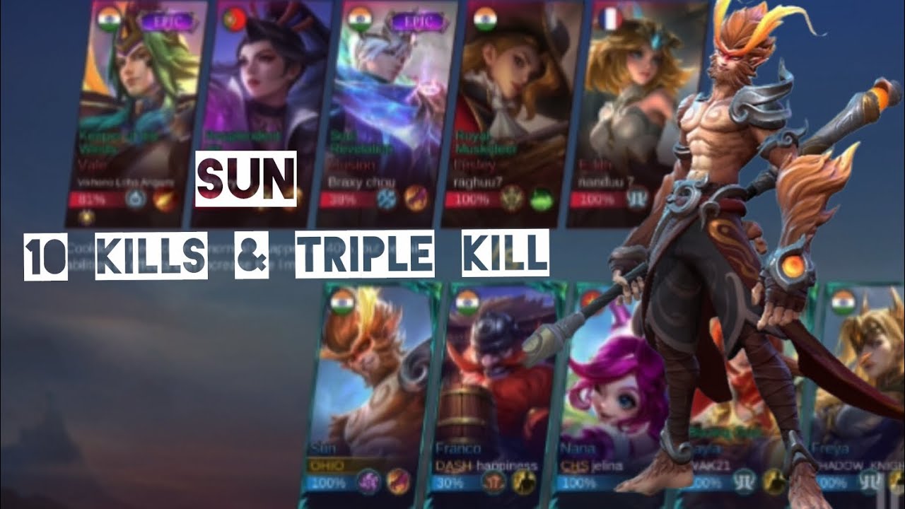 10 kills & triple kill ; Sun didn't give any chance to enemy. #mobalegends5v5 #rankpush #gaming 