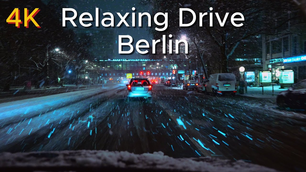 Night Drive Through Berlin (Germany) in Heavy Snowfall - 4K