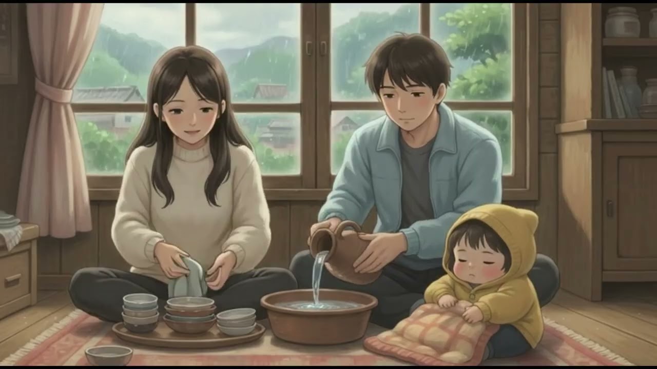 A Rainy Night Road Trip with Family | Peaceful Ghibli-Style Story