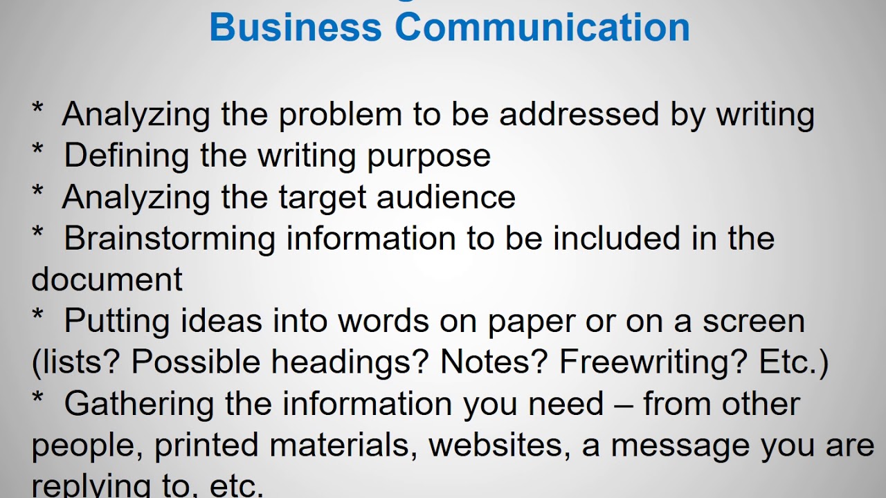 The PROCESS of Writing for Business Purposes and Audiences