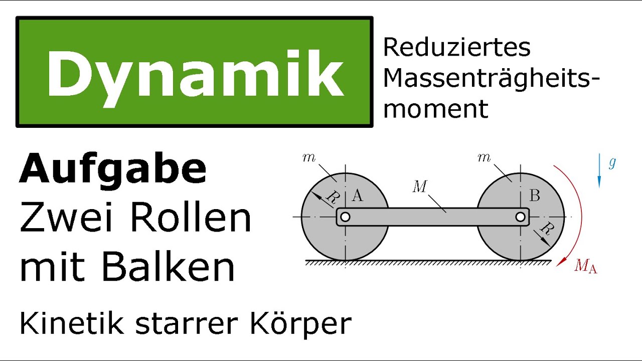 ⚙️ Zwei Rollen mit Balken, reduziertes Massenträgheitsmoment [Technische Mechanik, Dynamik, Kinetik]