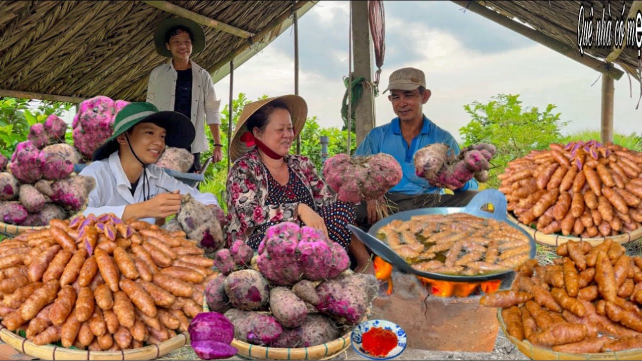 Bánh Khoai Mỡ Chiên Giòn | Hương Vị Bánh Quê Gia Đình Thu Hoạch Khoai Mỡ Tím || Yam cake