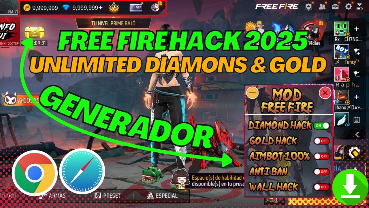 FREE FIRE MOD MENU Naruto Mod🔥 UNLIMITED DIAMOND HACK 🔥 FF MOD MENU APK 2025 ANTI BAN