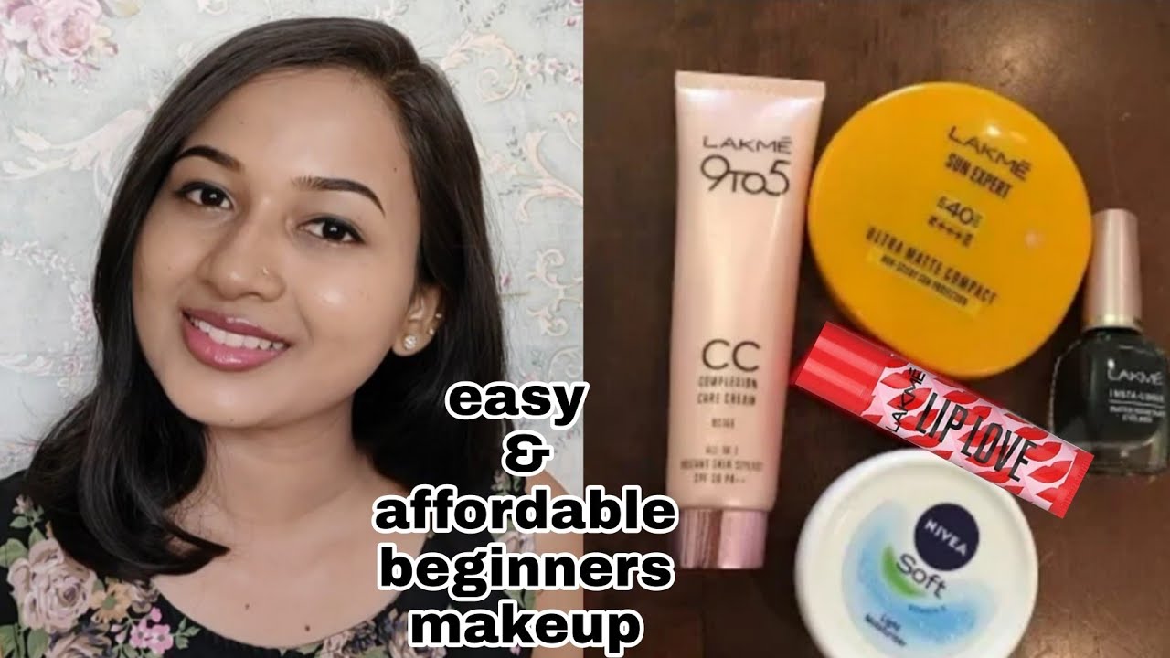 easy & affordable 5 products makeup look for beginners // simple 5 products makeup #kannadamakeup
