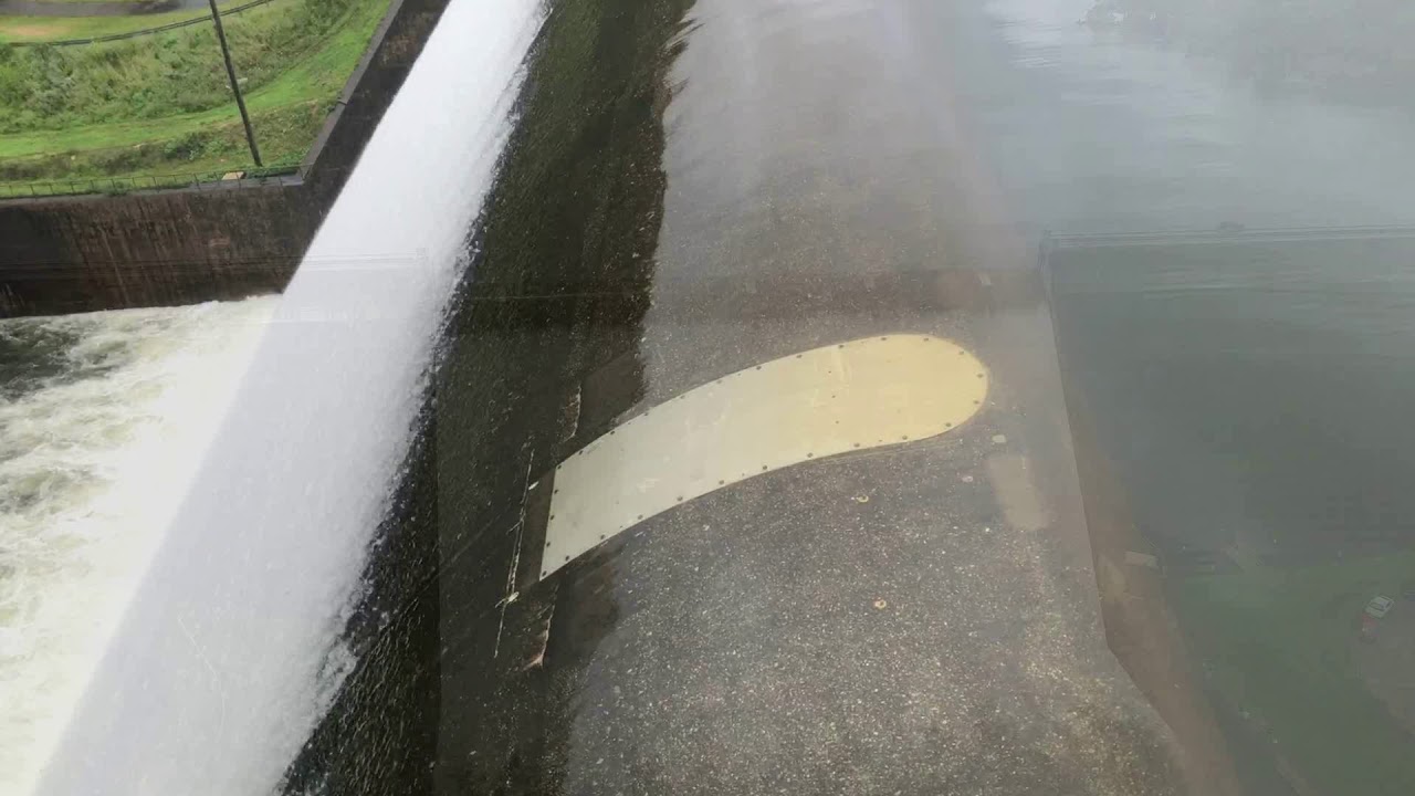 Drone view of the Tinaroo Dam Spillway flowing  Feb 2019