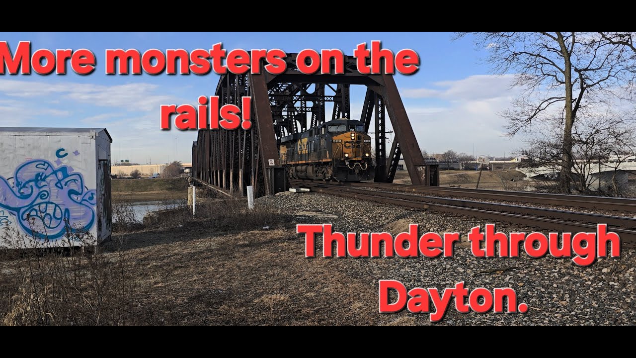 Massive Yard Emptying Trains Thunder Through Dayton Ohio, and Across Great Miami River.
