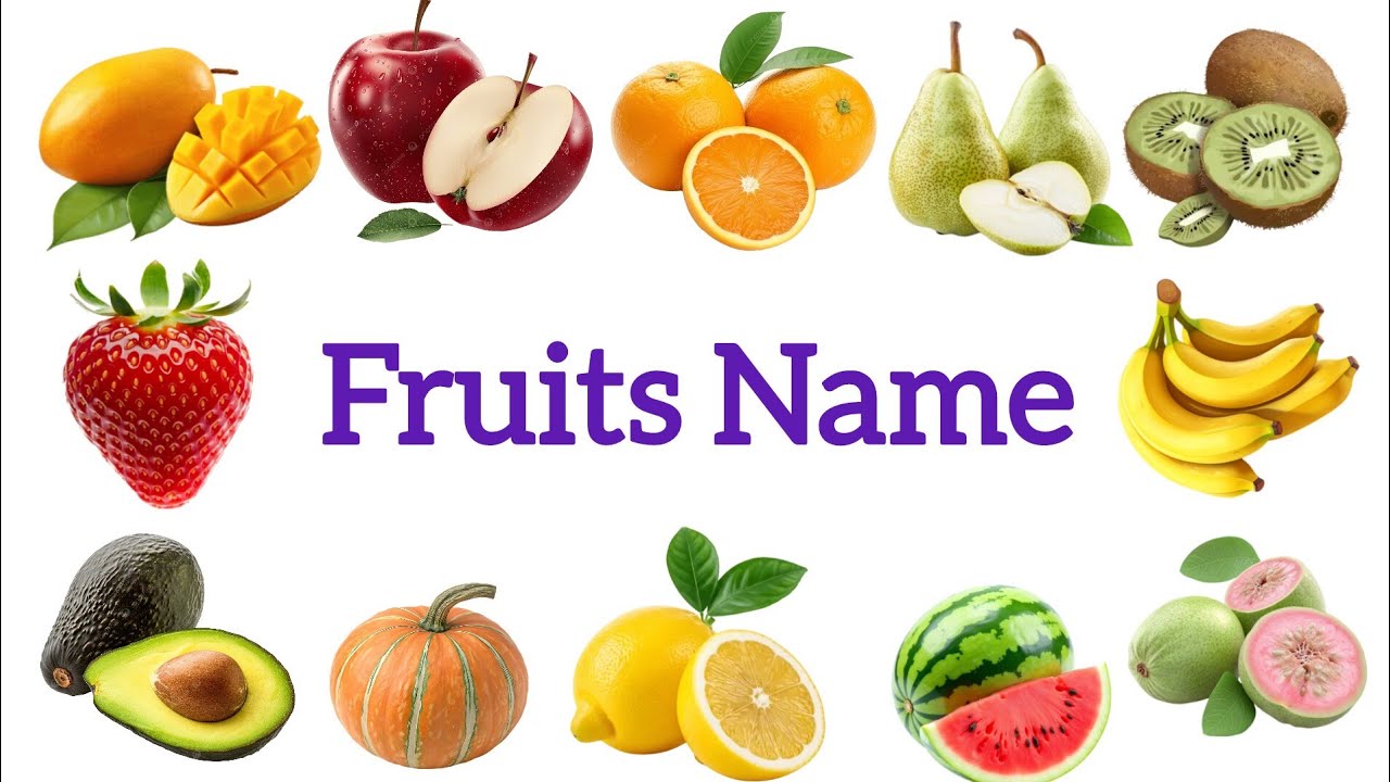 Fruits Name, pictures & Videos | Orange Papaya Kiwi | फलों के नाम | Tiny Kids Classes 