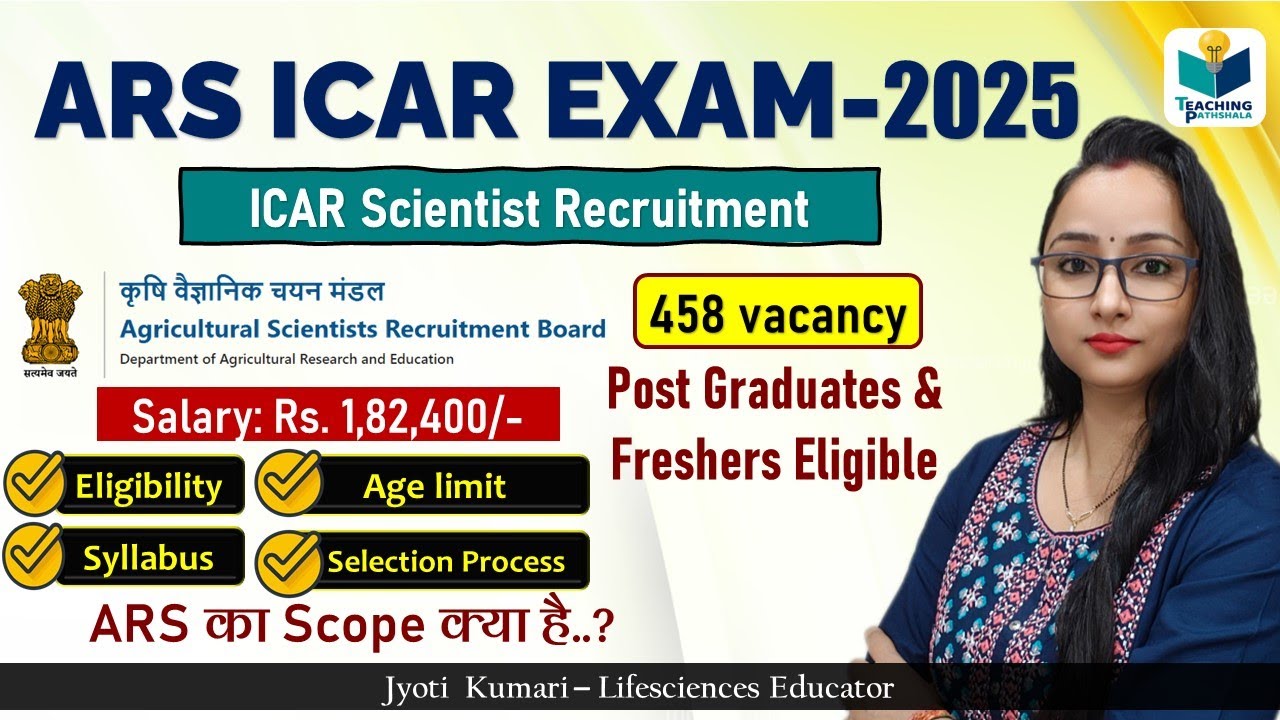 ARS ICAR EXAM-2025 || Scientist Post || Salary: Rs.1,82,400 || Freshers Eligible || Complete Details