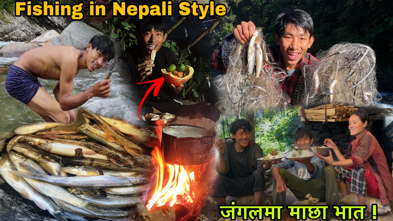 Fishing in Nepali Style Biggest River ! Net Fishing ! Fish Cooking & Eating ! @villageboysunil 
