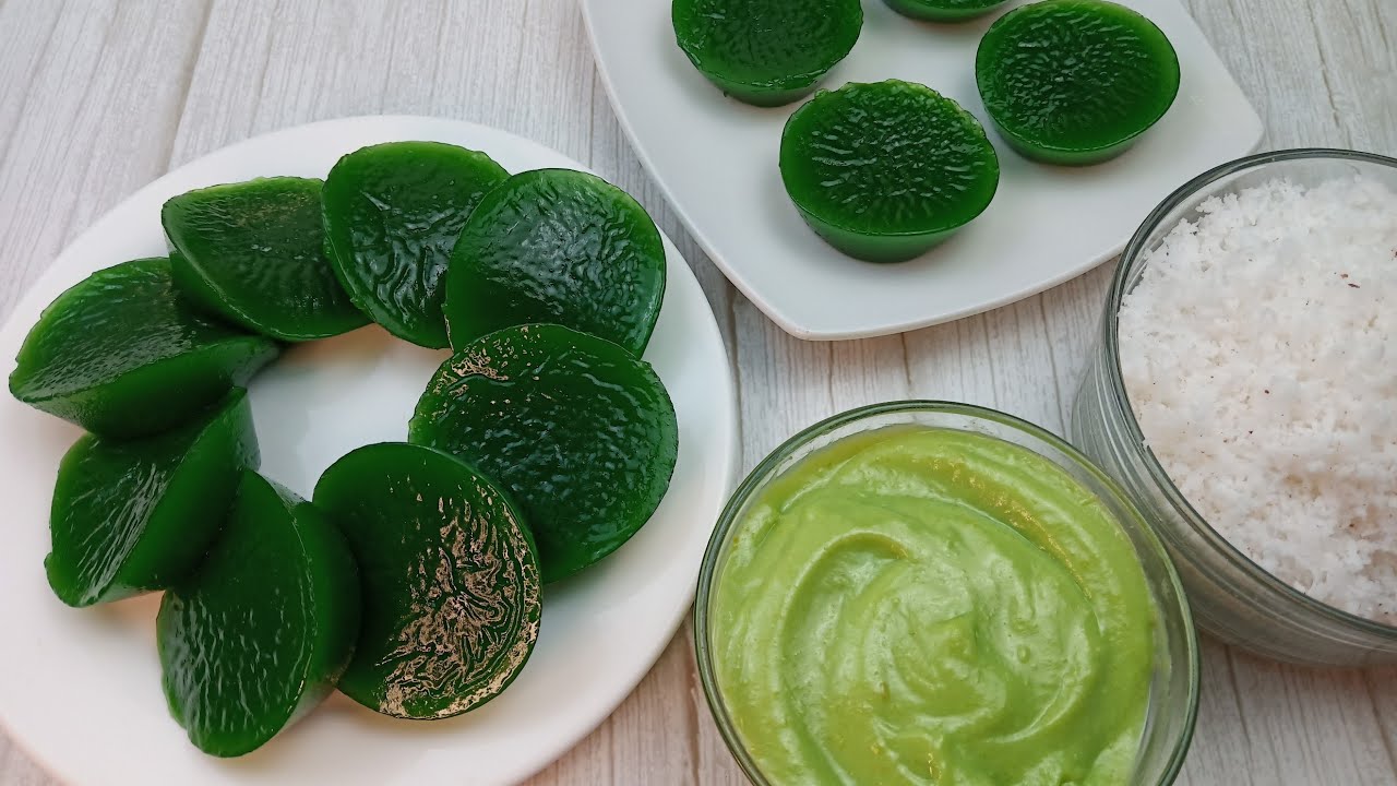 Buko pandan kutsinta with buko pandan yema dipping sauce