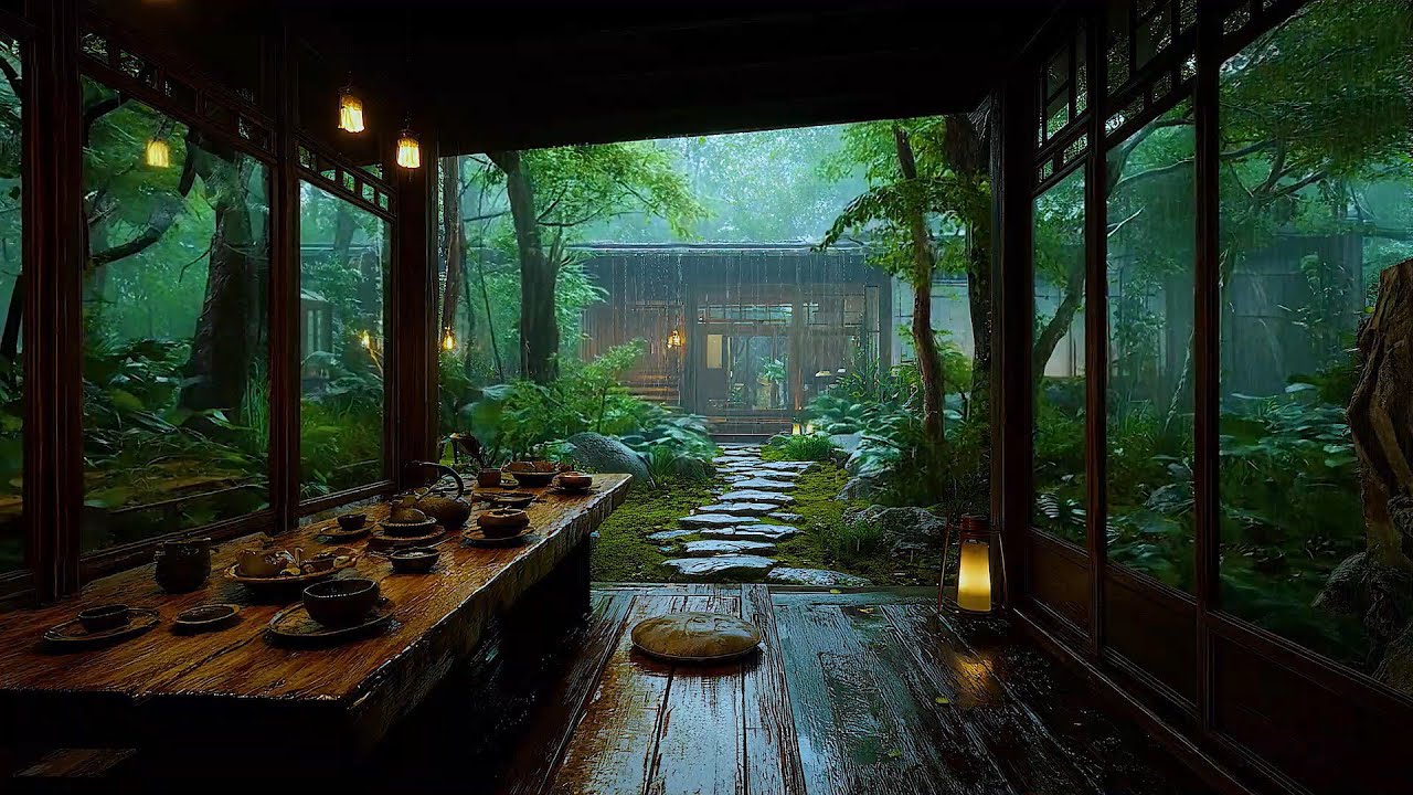 Sleep Peacefully with Rain in Japanese Tea Room 🍀 Immerse Yourself in The Rain's Melody