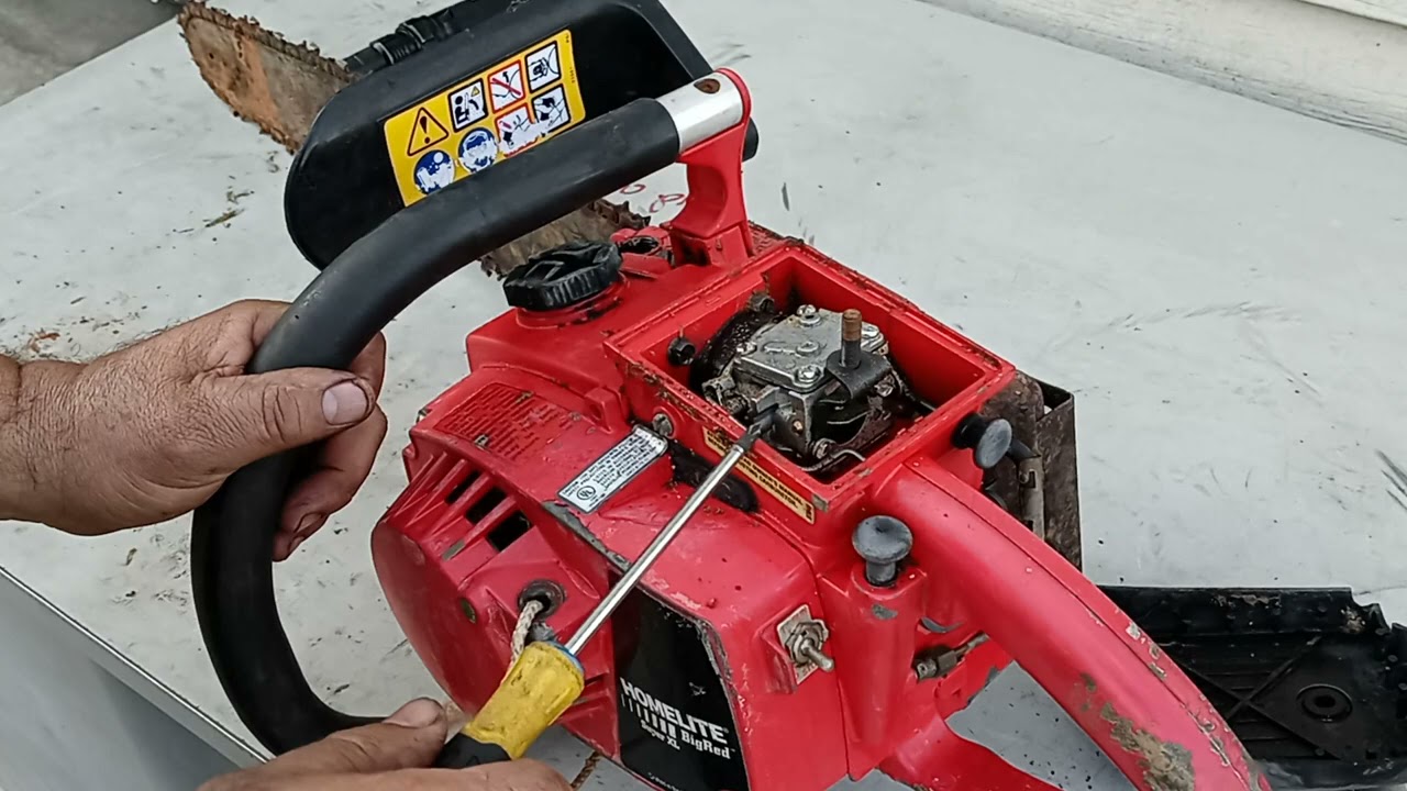 RDMJ.Diagnostico. MOTOSIERRA HOMELITE XL .NO PRENDE, CADENA TRABADA ,ARRANCADOR NO FUNCIONA
