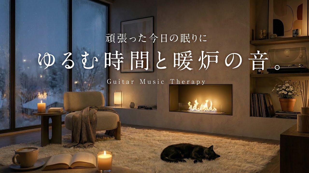 【夜のおやすみBGM】頑張った今日の眠りに、ゆるむ時間と暖炉の音。｜[ Ambient ] Relax Guitar Lo-Fi for Sleep & Healing 🌖