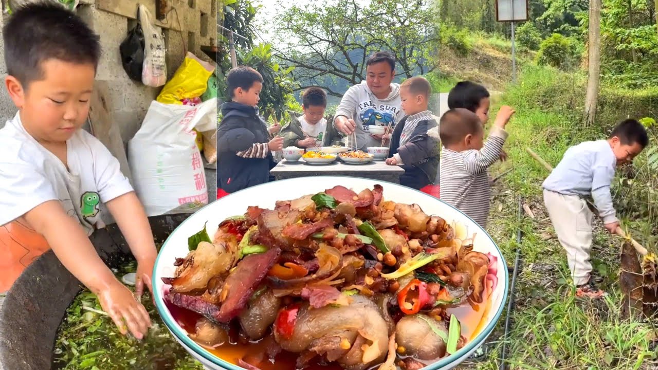农村儿子太懂事，不仅要看着弟弟还要给爸爸做饭，真是太贴心了！#亲子 #萌娃 #搞笑