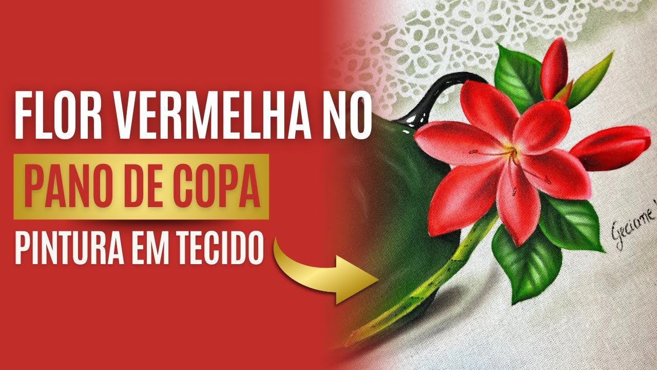 Aprenda a pintar flor vermelha no tecido - Pintura em Tecido