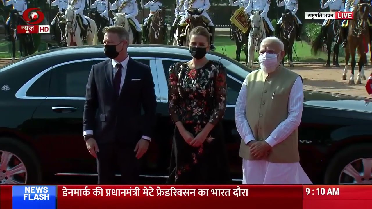 PM Narendra Modi receives visiting Danish Prime Minister Ms. Mette Frederiksen at Rashtrapati Bhavan