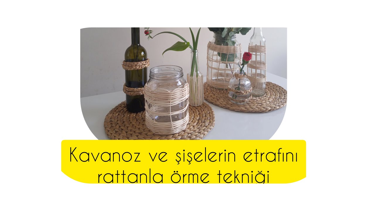 Kavanozları ve cam şişeleri rattan ile süsleyin/dıy/kendinyap/bambu/yenilikkat