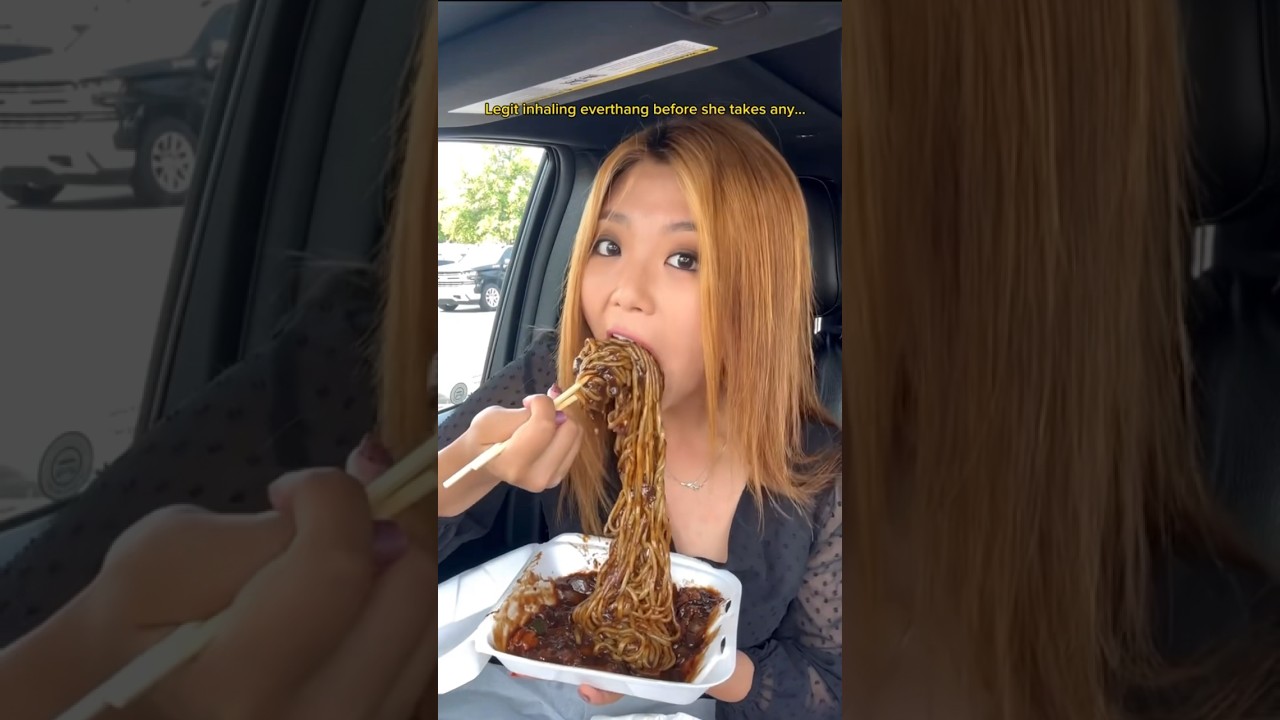 BLACK BEAN NOODLES IN THE CAR GONE WRONG #shorts #viral #mukbang