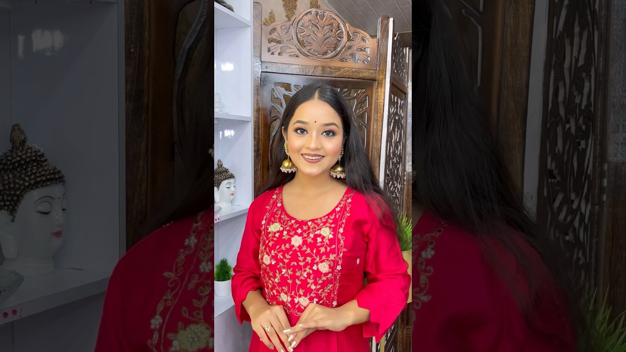 Red Kurti Makeup Look For Durga Puja ♥️✨ 