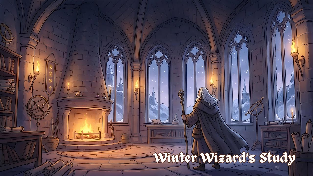Winter Wizard Study Music | Cozy Medieval Fantasy Ambience for Focus & Relaxation