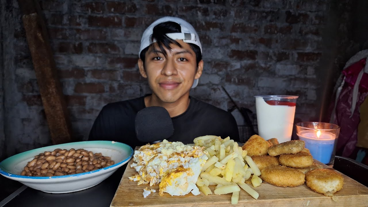 ASMR MUKBANG PAPAS FRITAS, NUGGETS DE POLLO, FRIJOLES DE LA OLLA 😋