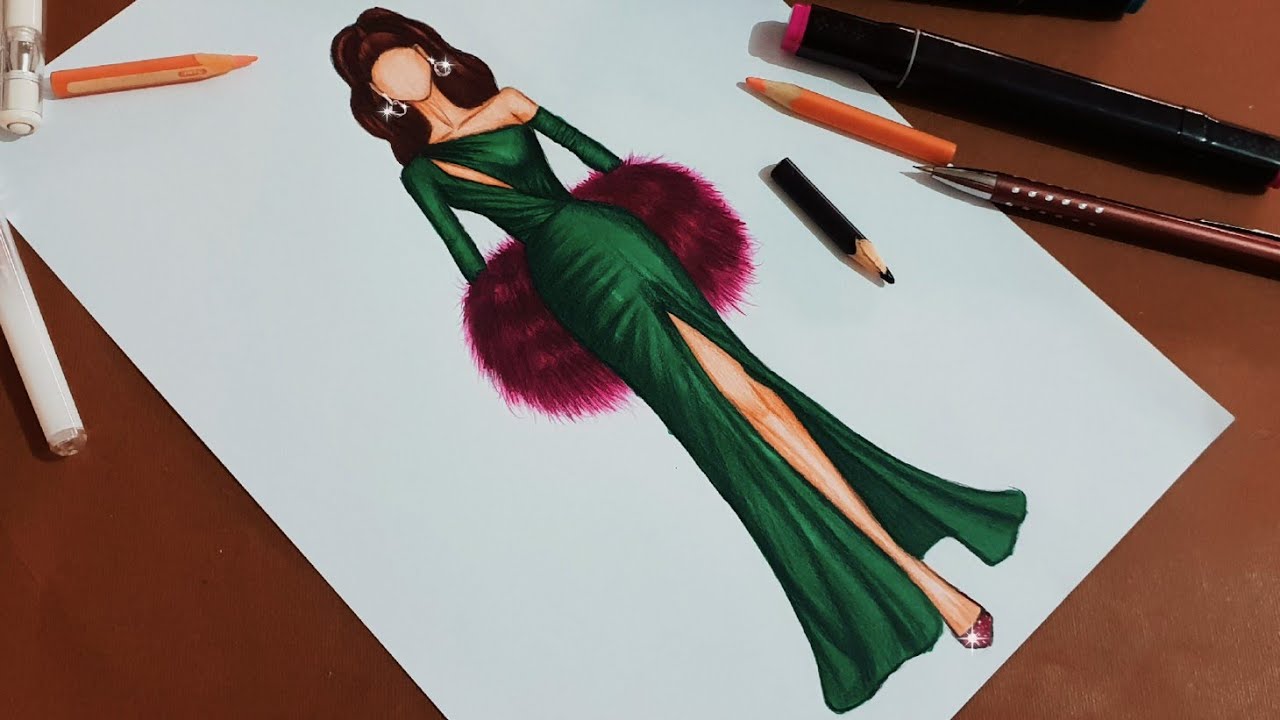 تعلم رسم فستان سهرة سهل للمبتدئين | how to draw a dress drawing tutorial | fashion illustration