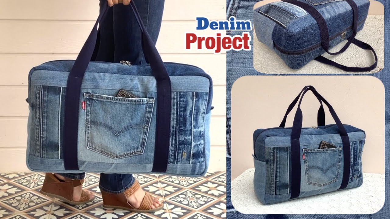 how to sew a large denim travel bag tutorial, sewing diy a large travel bag from old jeans,diy jeans