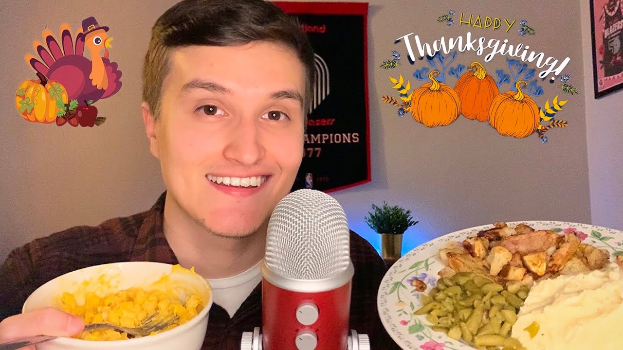 ASMR | Thanksgiving Day Meal Mukbang (Mac & Cheese, Mashed Potatoes, etc.)