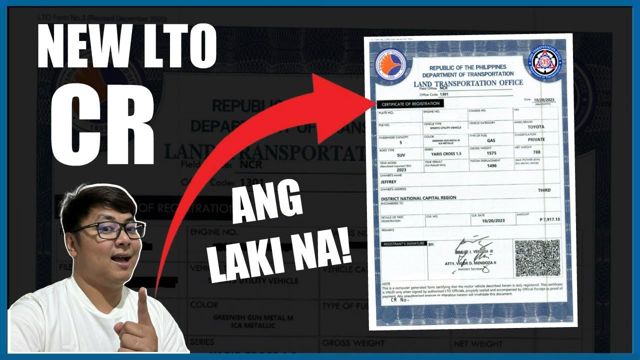 NEW LTO CR | NEW DESIGN! | CERTIFICATE OF REGISTRATION FOR MOTOR VEHICLES