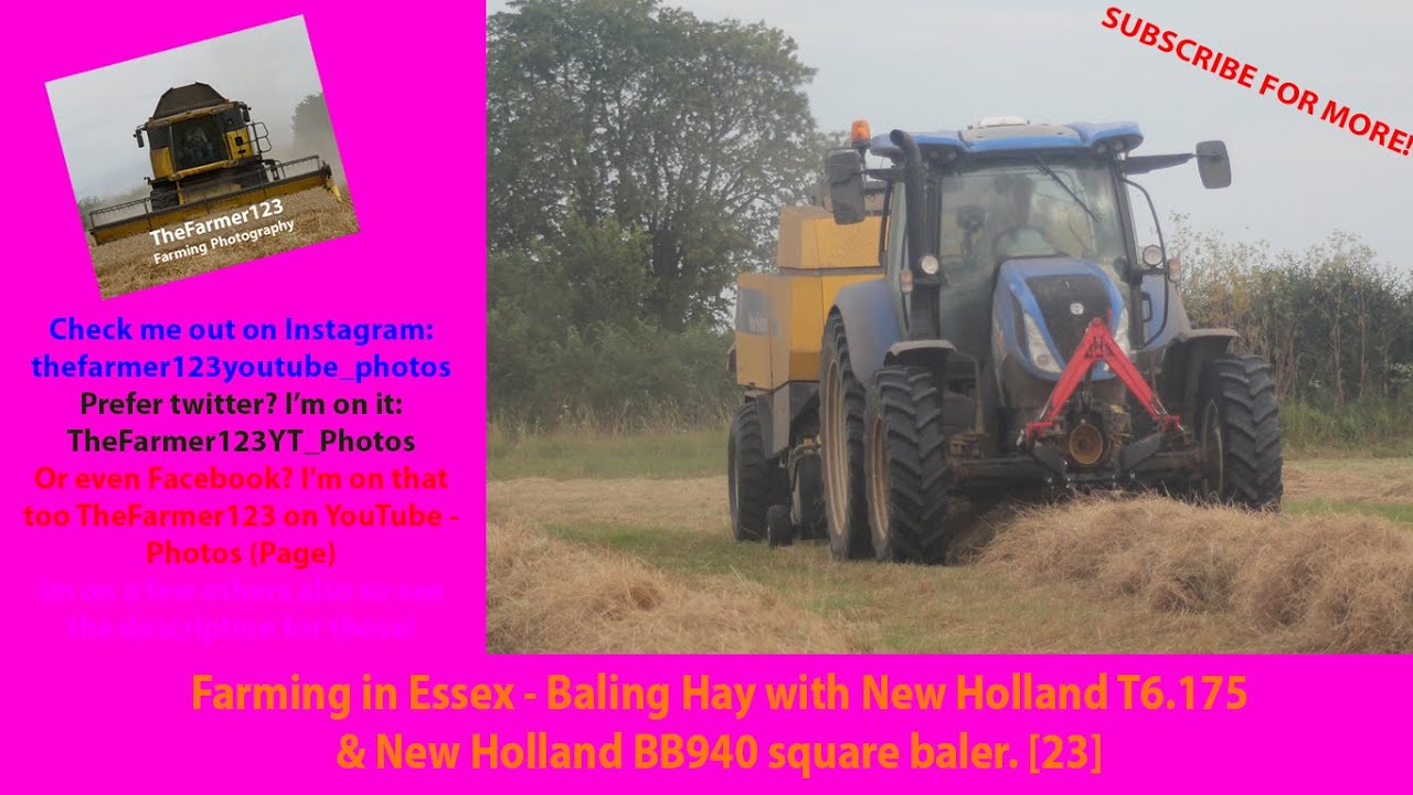 Farming in Essex - Baling Hay with New Holland T6.175 & New Holland BB940 square baler. [23]