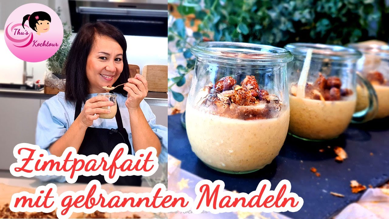 Zimtparfait mit gebrannten Mandeln/Weihnachtsnachspeise/ Nachtisch/