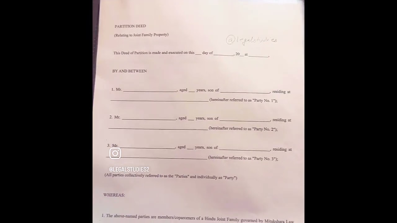 Writ petition format & partition deed explained with example