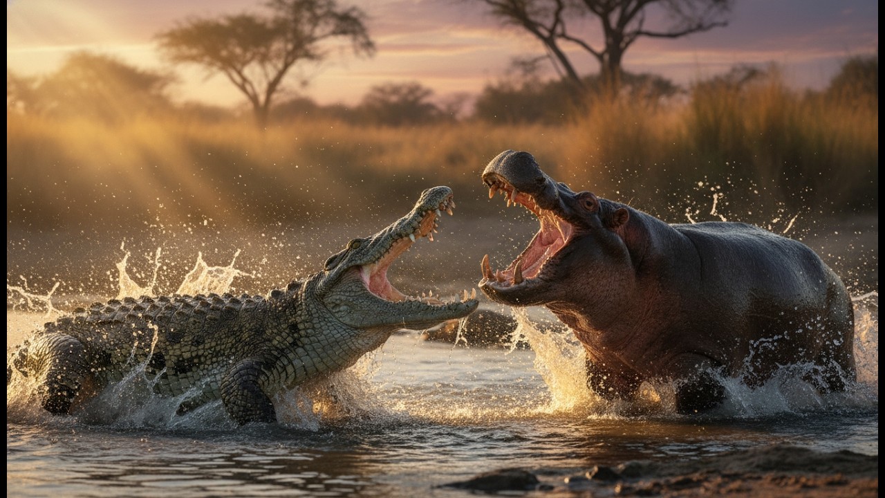 Crocodile vs Hippo: The Deadliest River Battle