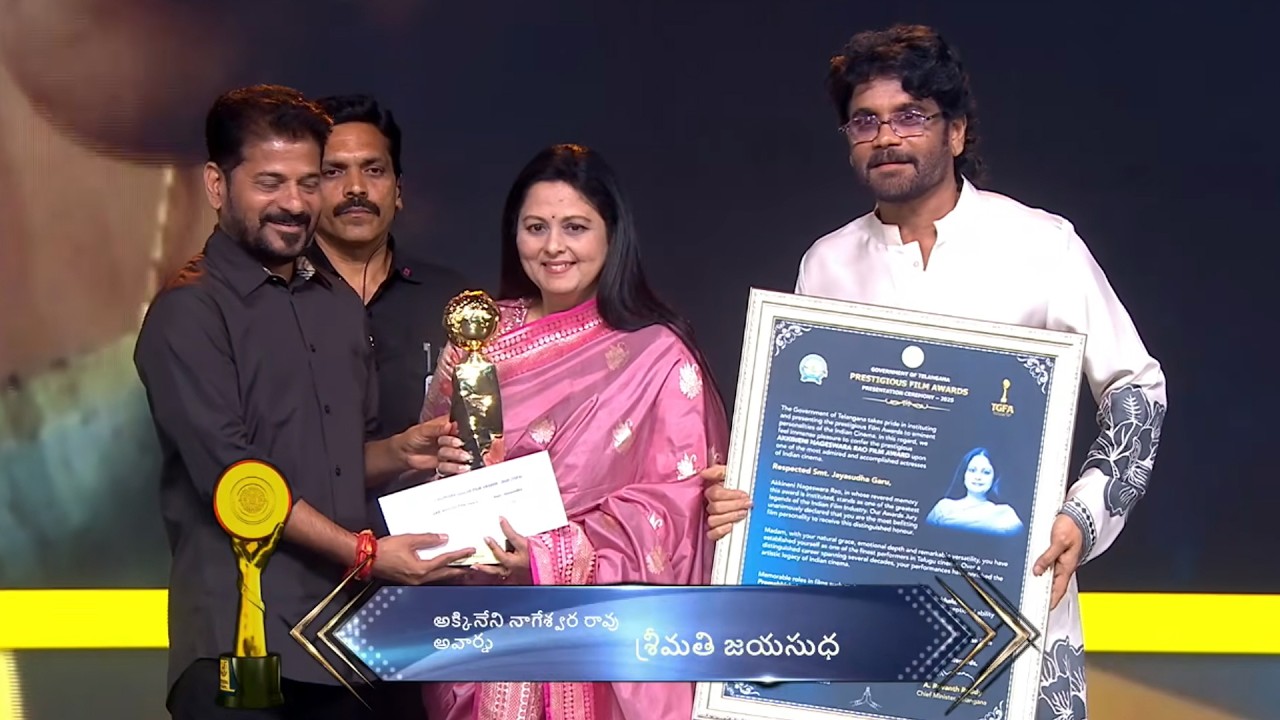 Actress Jayasudha Receives ANR Award at Telangana Gaddar Film Awards