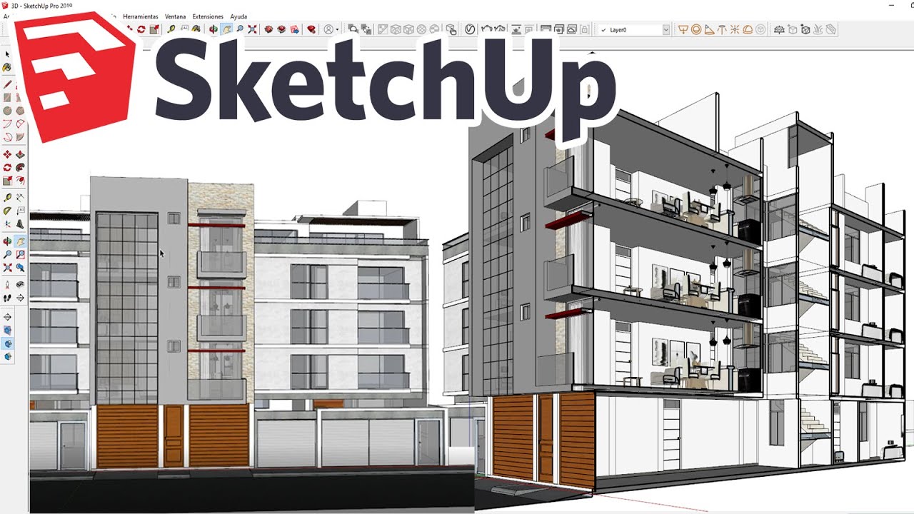 VIVIENDA DE 8 X 25 /MODELADO  EXTERIOR E INTERIOR EN SKETCHUP