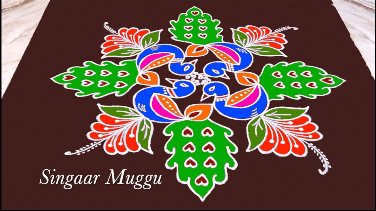 Sankranthi special peacock rangoli design 16X2 dots | Mayil kolam | Peacock muggulu