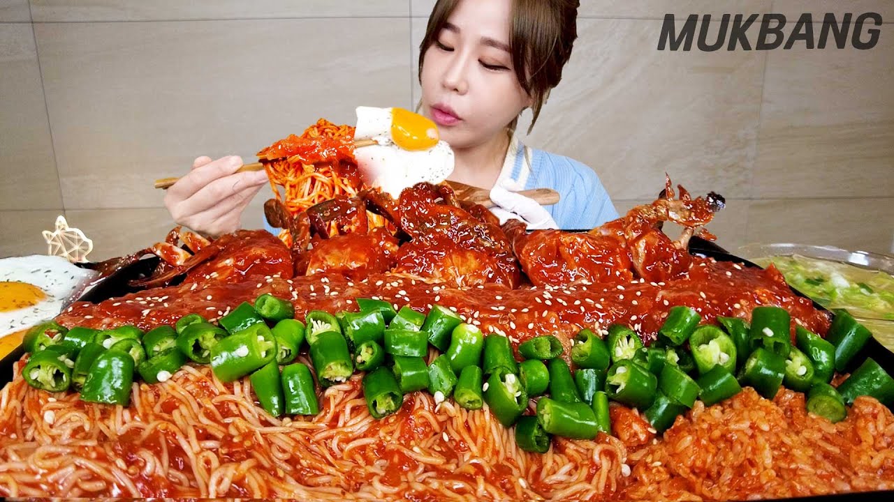 SUB) 밥도둑 면도둑!!! 매운 순살 양념게장 비빔밥 비빔국수 콩나물 국 ♡ 먹방 Spicy marinated crab noodles REAL SOUND ASMR MUKBANG