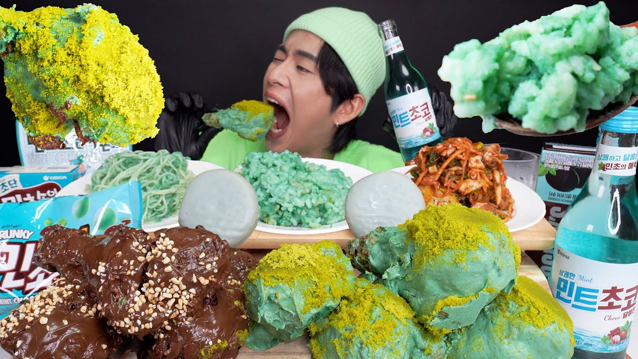 SUB) ASMR MUKBANG 충격의 민초대잔치!🤢 민초맛 치킨,밥,.소주까지? 민초단 다모엿! 민뚜의 첫 솔로먹방 도전?! Mint Choco food collection!
