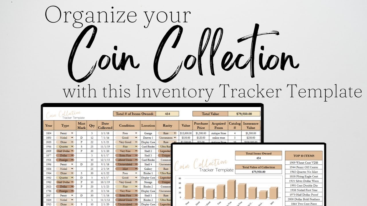 Coin Collection Inventory Tracker Excel Spreadsheet, Coin Collecting Template Google Sheets