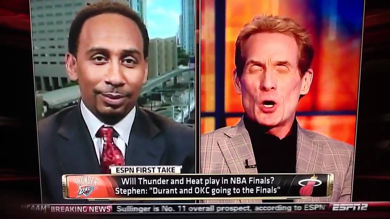 Stephen A. Smith laughs at Skip Bayless about Tiago Splitter