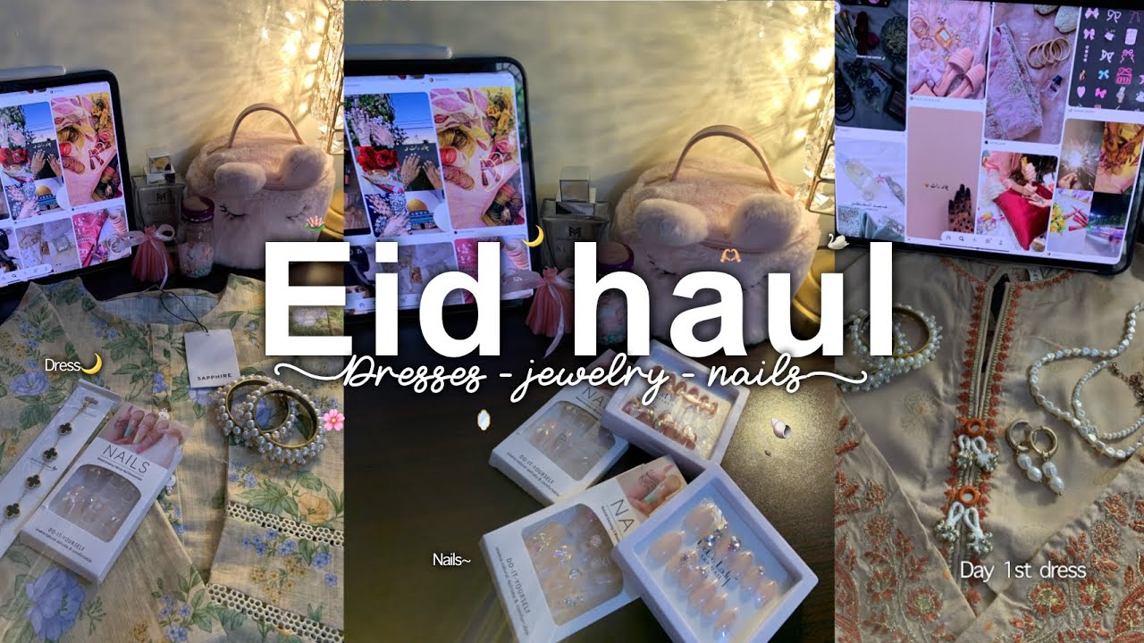 aesthetic eid haul  🌙🦢🪷|(dress, jewelry, nails, bracelet 🫶🏼) |Eid vlog 2025  ゛ ⸝⸝.ᐟ⋆୨ৎ .𖥔 ݁ ˖ 🪞