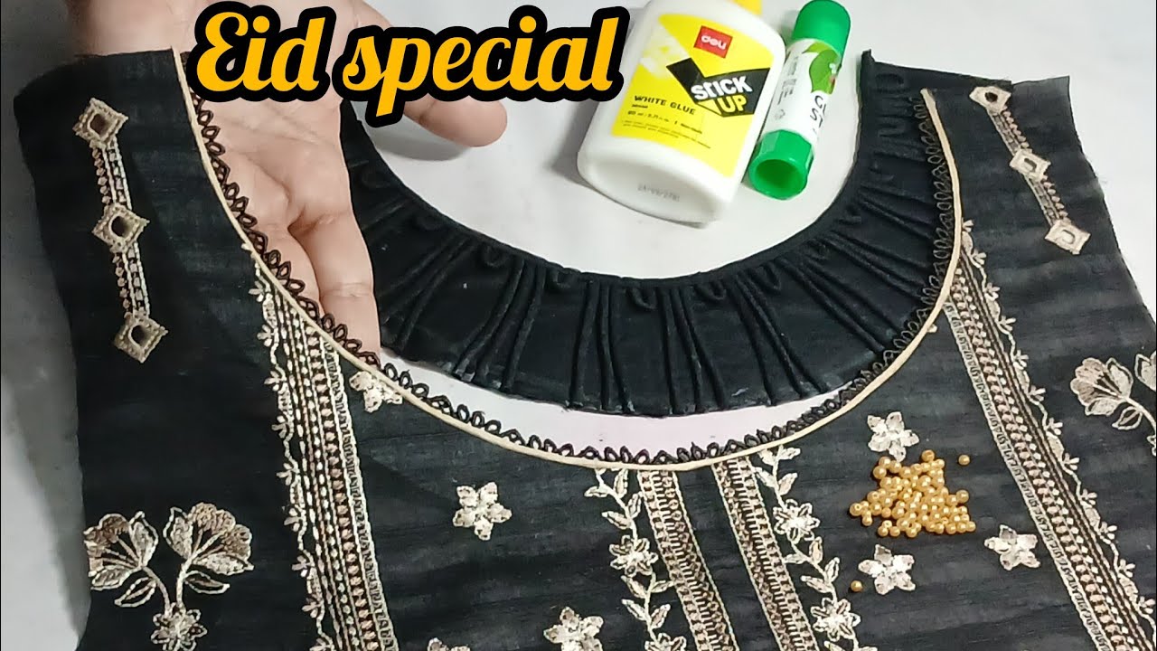 Popular eid neck design cuttingandstitching/neck design with lace & dori/round neck design 2026