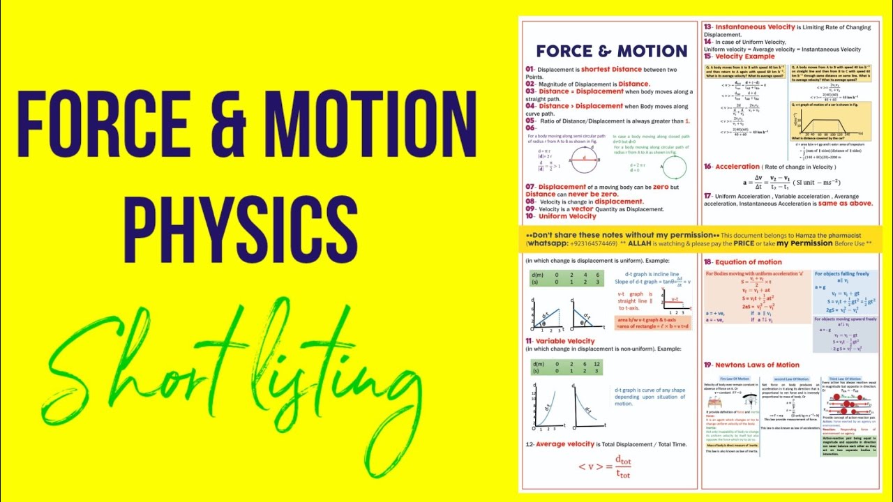 Force & Motion MDCAT short listing | Physics MDCAT Notes | MDCAT Notes 2022