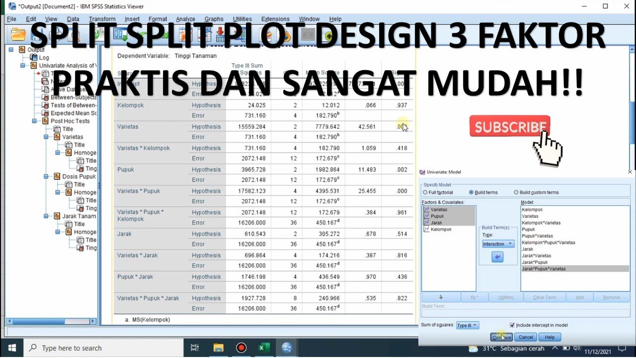 SPSS Split Split Plot Design 3 Faktor dan Uji Duncan/ Duncan Test