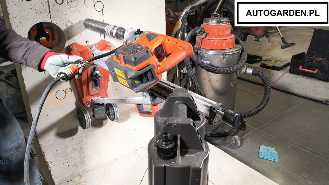 Wiercenie w betonie/ścianie wiertnicą bateryjną DM540i Husqvarna www.autogarden.pl
