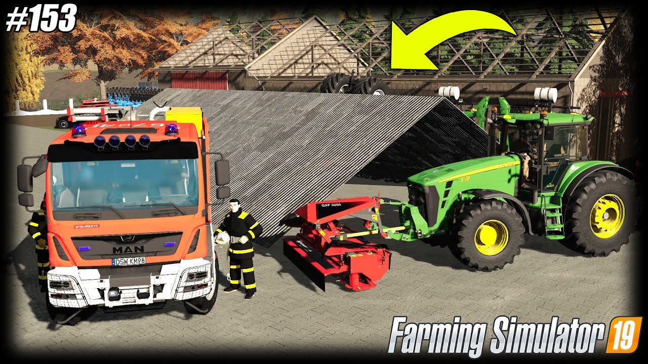 ㋡ POSTĘPOWY ROLNIK  ▶ＦＳ １９◀ POTĘŻNA BURZA ZERWAŁA DACH, POMOC STRAŻAKÓW, NEW HOLLAND ZNISZCZONY 😭
