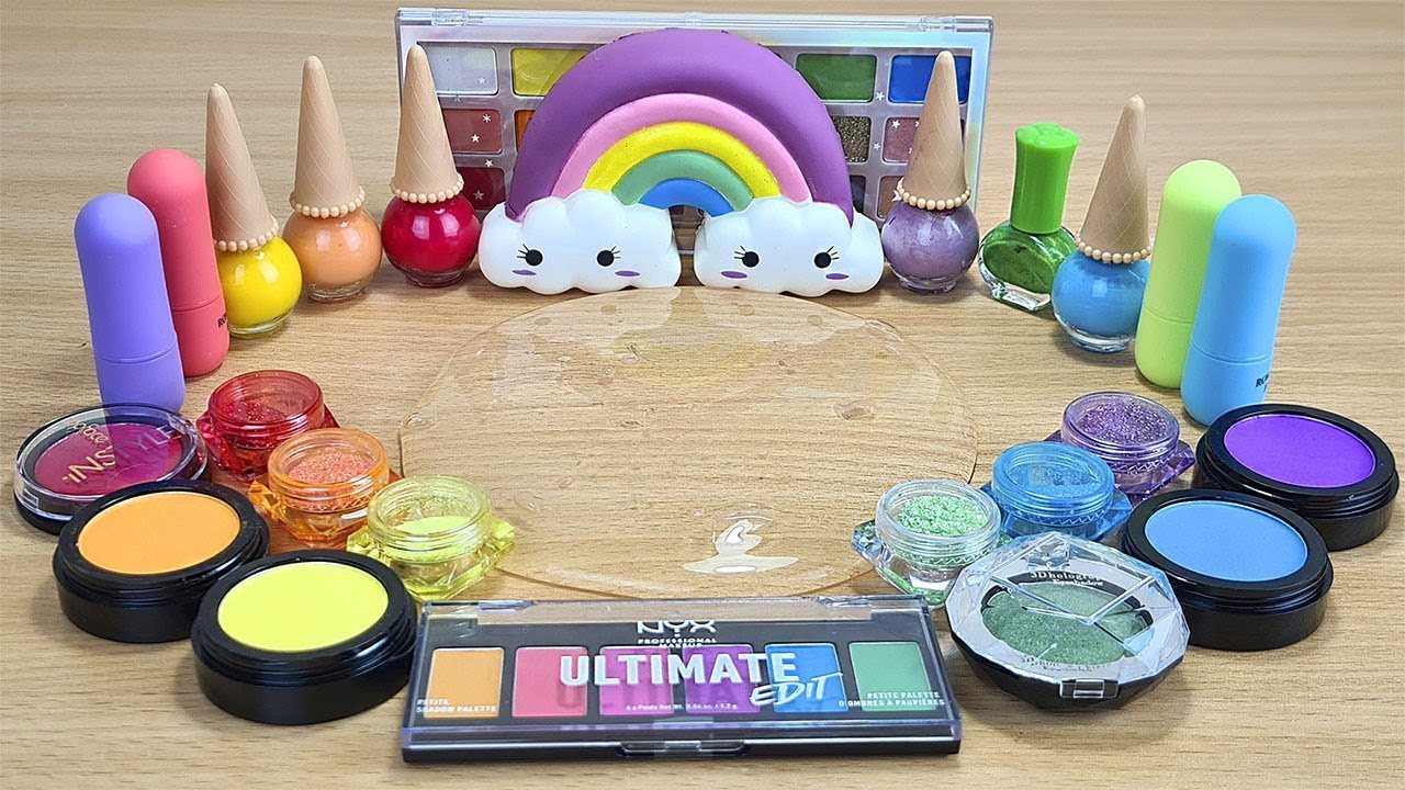 RAINBOW SLIME🌈 Mixing makeup and glitter into Clear Slime 💯% Satisfying Slime Videos 1080p
