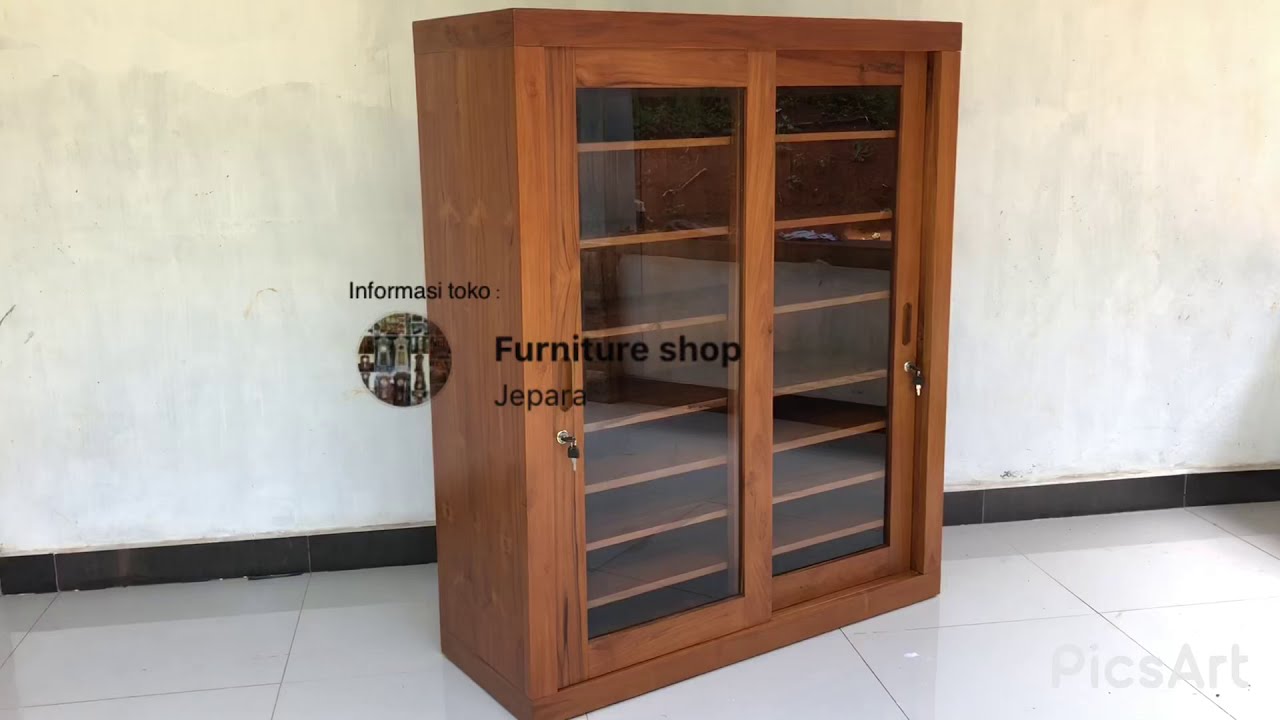 Lemari sepatu pintu sliding kayu jati