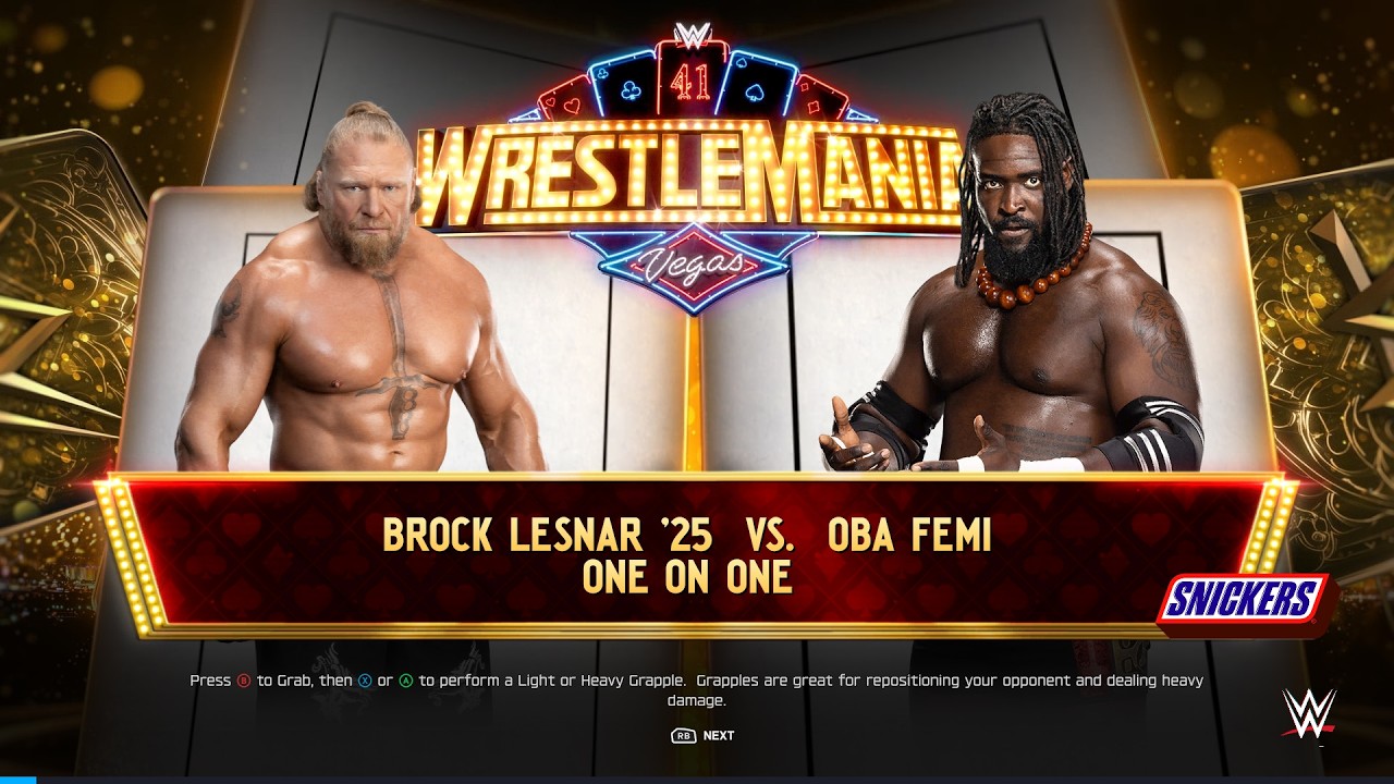 2K25 FULL MATCH Brock Lesnar vs Oba Femi WrestleMania Two Monsters Collide