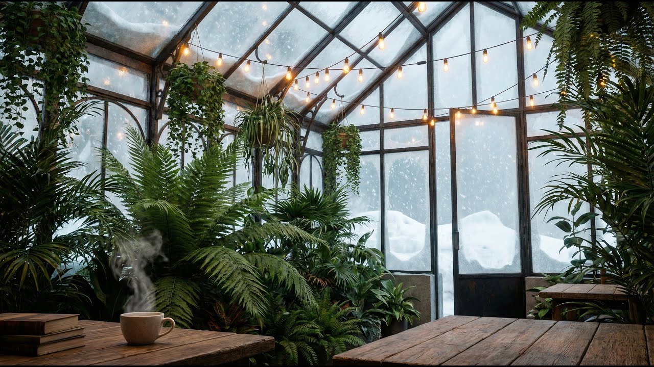 Winter Greenhouse Jazz 🌿 Blizzard Ambience & Bossa Nova [1 Hour]